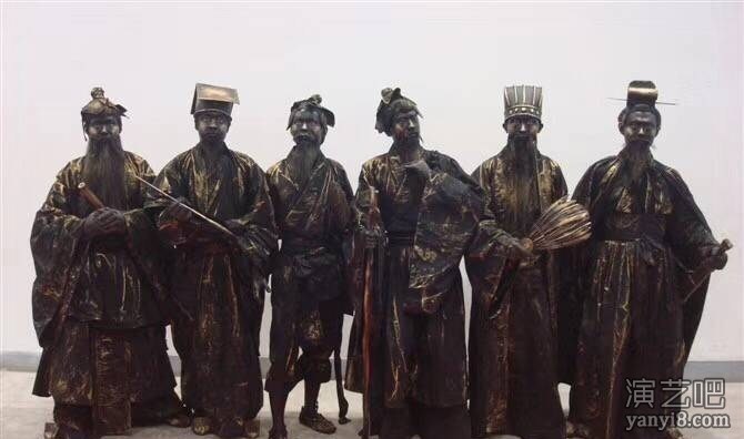 人体活雕塑表演人体行为艺术老北京铜人雕塑真人雕塑悬