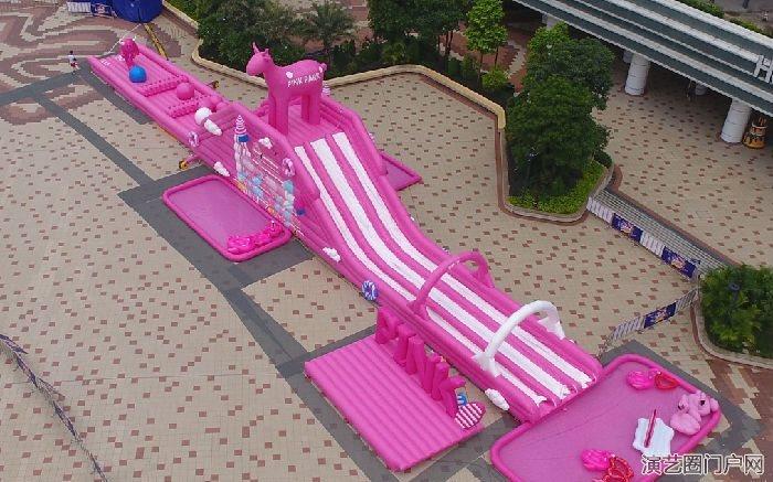 粉色城市滑道出租产品来源 天津百米城市滑道租赁厂家