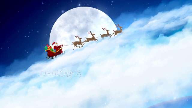 f979 唯美大月亮夜色驯鹿麋鹿驮着圣诞老人礼物奔跑在云层之上圣诞节日歌舞演出舞台LED视频