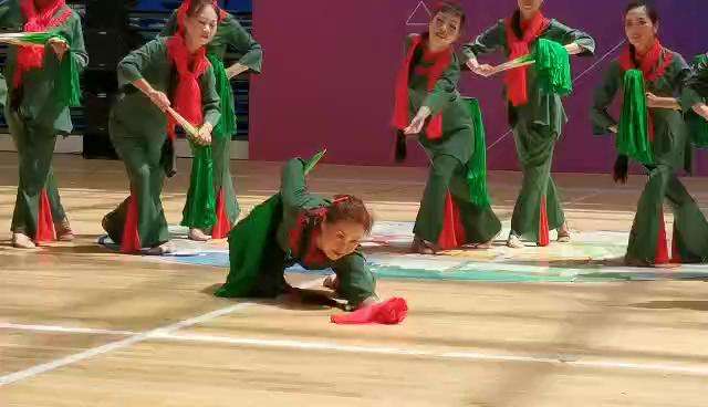 黔东南州老年大学舞蹈五班在2019年7月学校汇报演出上表演的《映山红》