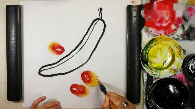 国画基础教程蔬果篇。香蕉画法：小品创作画